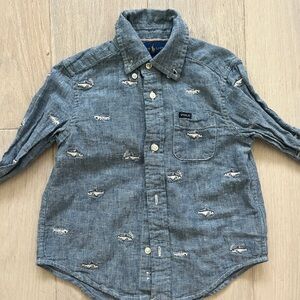 Ralph Lauren Denim-Look / Chambray Button-Down Shirt with Fish Embroidery